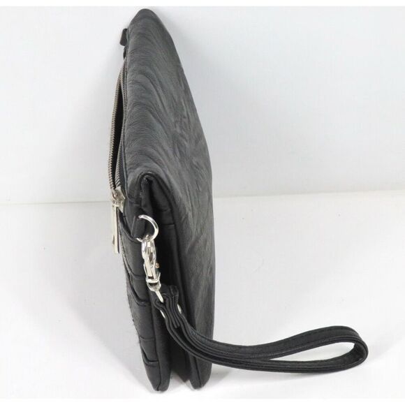 Black Leather Triple Zip Bifold Wristlet Wallet - Picture 4 of 7